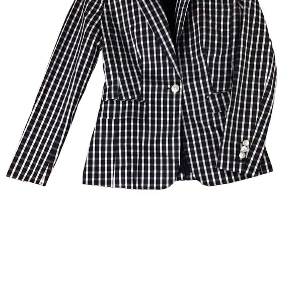 1901 Women’s Size 0 Black White Gingham Check Single Button Cotton Blazer - Picture 11 of 15